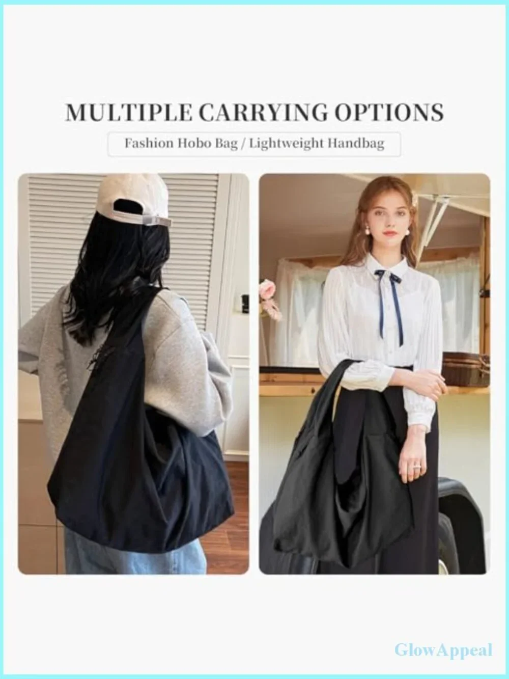 Slouchy Nylon Hobo Bag Large Tote Shoulder Travel Gym Weekend